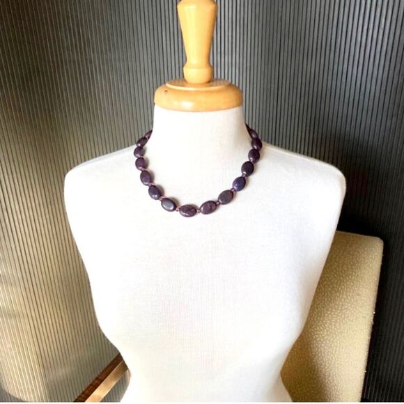 Aubergine Jade and Czech glass antique silver plate necklace and earrings set - Picture 12 of 14